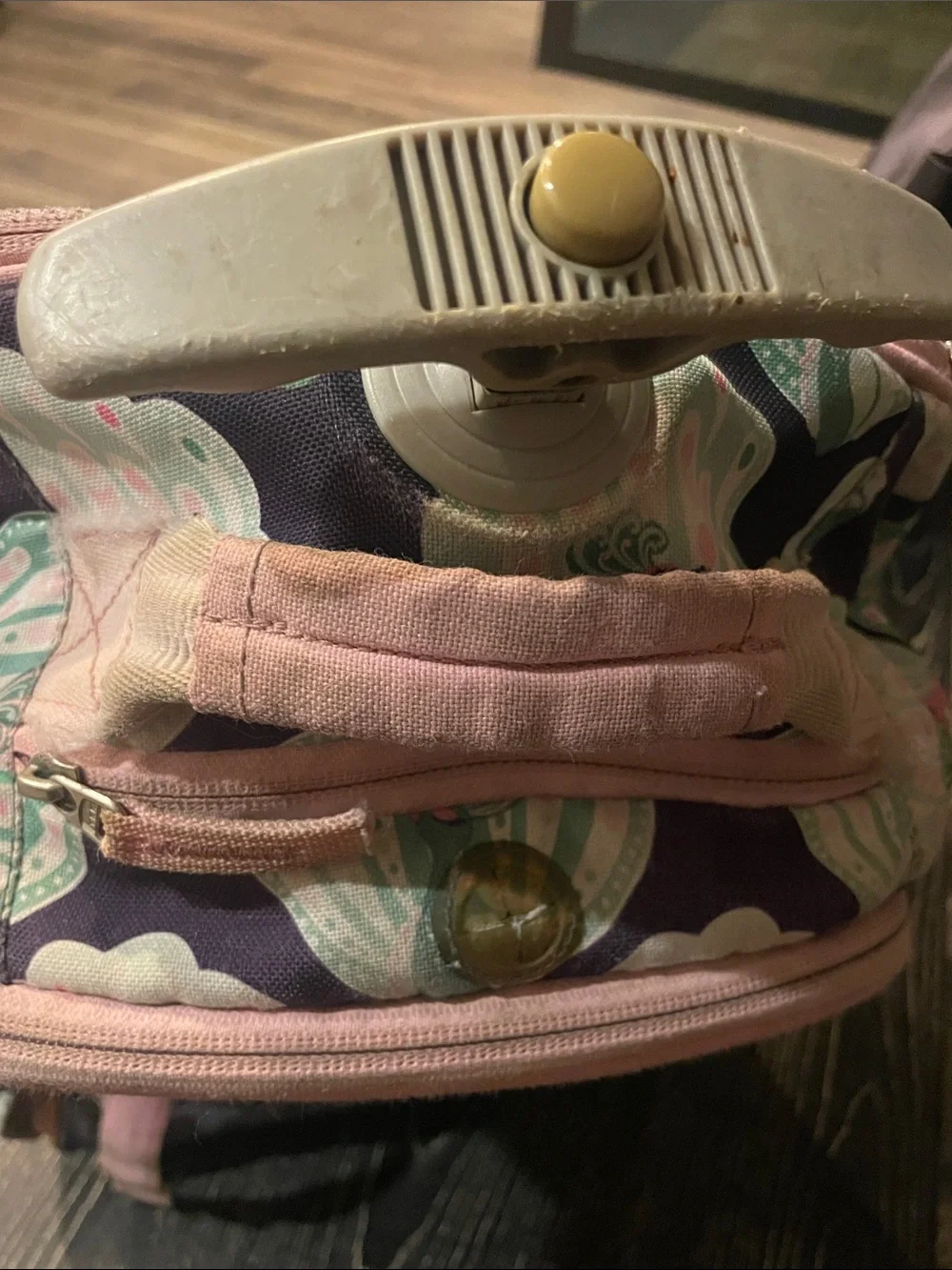Pottery Barn Kids Navy Peacock-Print Rolling Backpack with Pink Trim